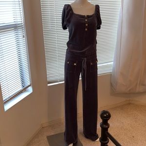 JUICY COUTURE Vintage Y2K Dark Gray Velour Romper Size S